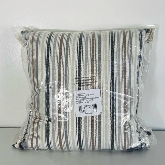 Anthropologie Hadley Throw Pillow Neutral & Blue Stripes with Tassels 18X18in - Picture 5 of 5